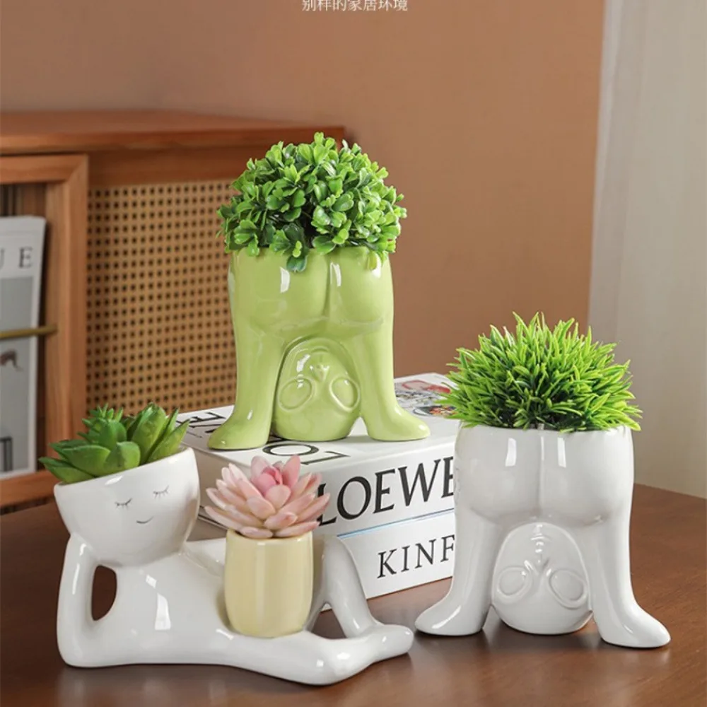 Creative Inverted Humanoid Ceramic Flowerpots Abstract Alien Ceramic Flowerpots Succulent Cactus Flowerpots Plant Containers