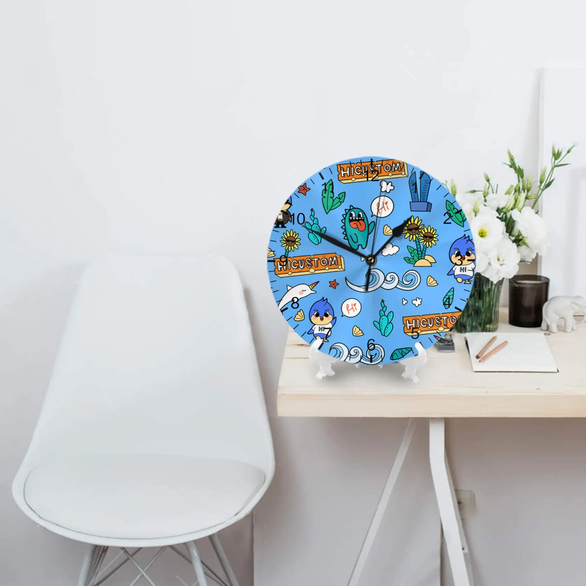 Cute Cartoon Ocean Animal silent wall clock round wall watch home art decor housewarming gift