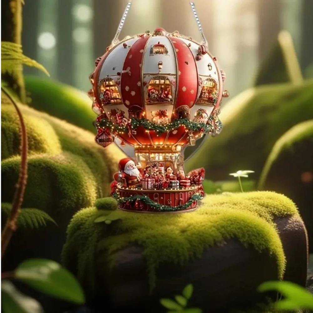 tc-クリスマス熱気球サンタアクリルフラットデコレーション、寝室とリビングルームの壁飾り