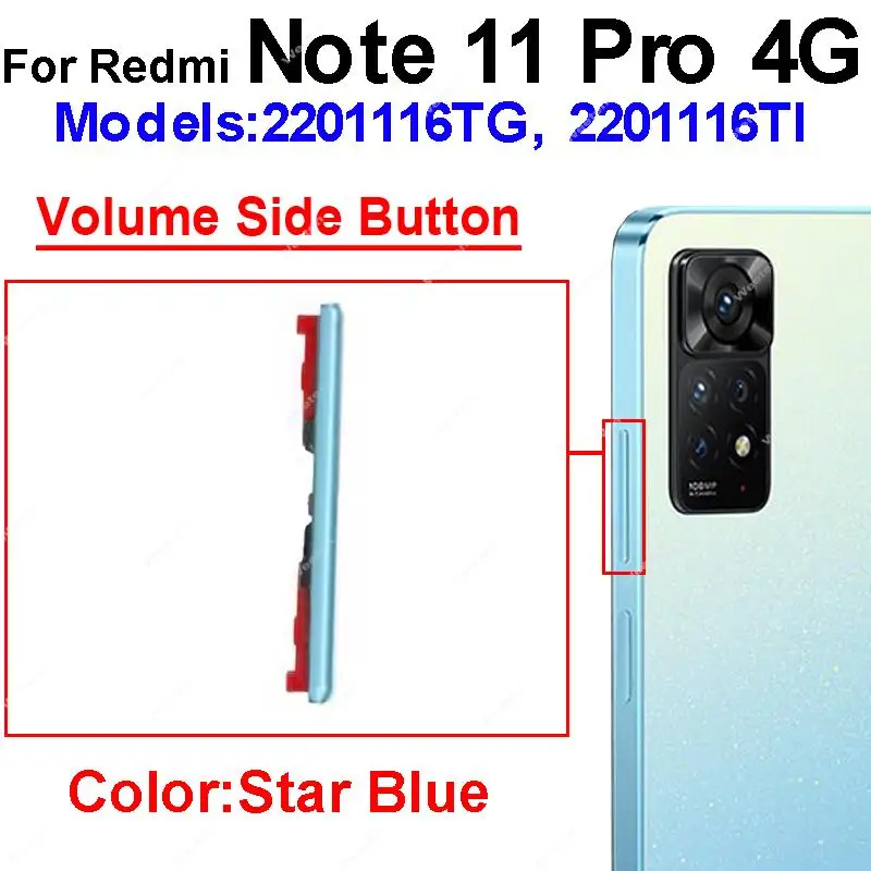 Power Volume Buttons For Xiaomi Redmi Note 11 11S Pro Plus 4G 5G ON OFF Volume Power Side Button Replacement Repair Spare Parts