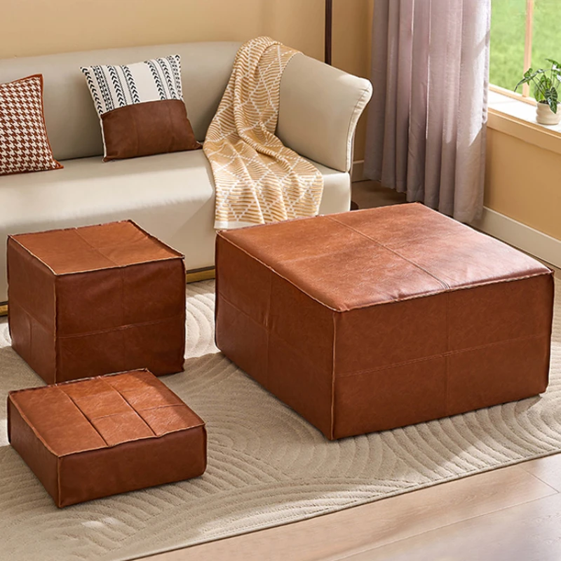 Home Living Room Pu Leather Cushion Creative Futon Seat Cover Household Idle Clothes Storage Footstool Tatami Mat Seat Cushion