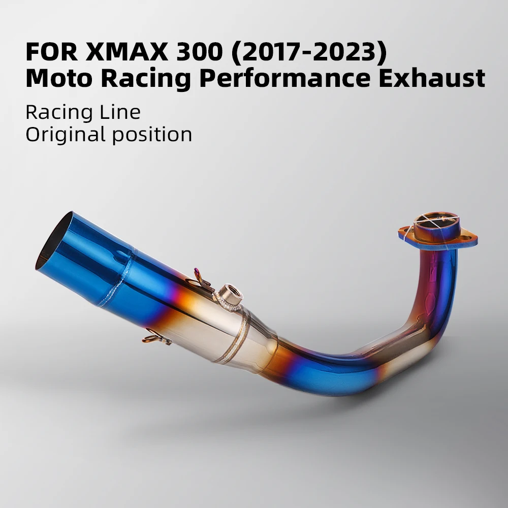 High QualityMotorcycle Exhaust Pipe for XMAX 300, Refit Exhaust Semi-Blue Front Half End, Stainless Steel Link Pipe, 2017-2023