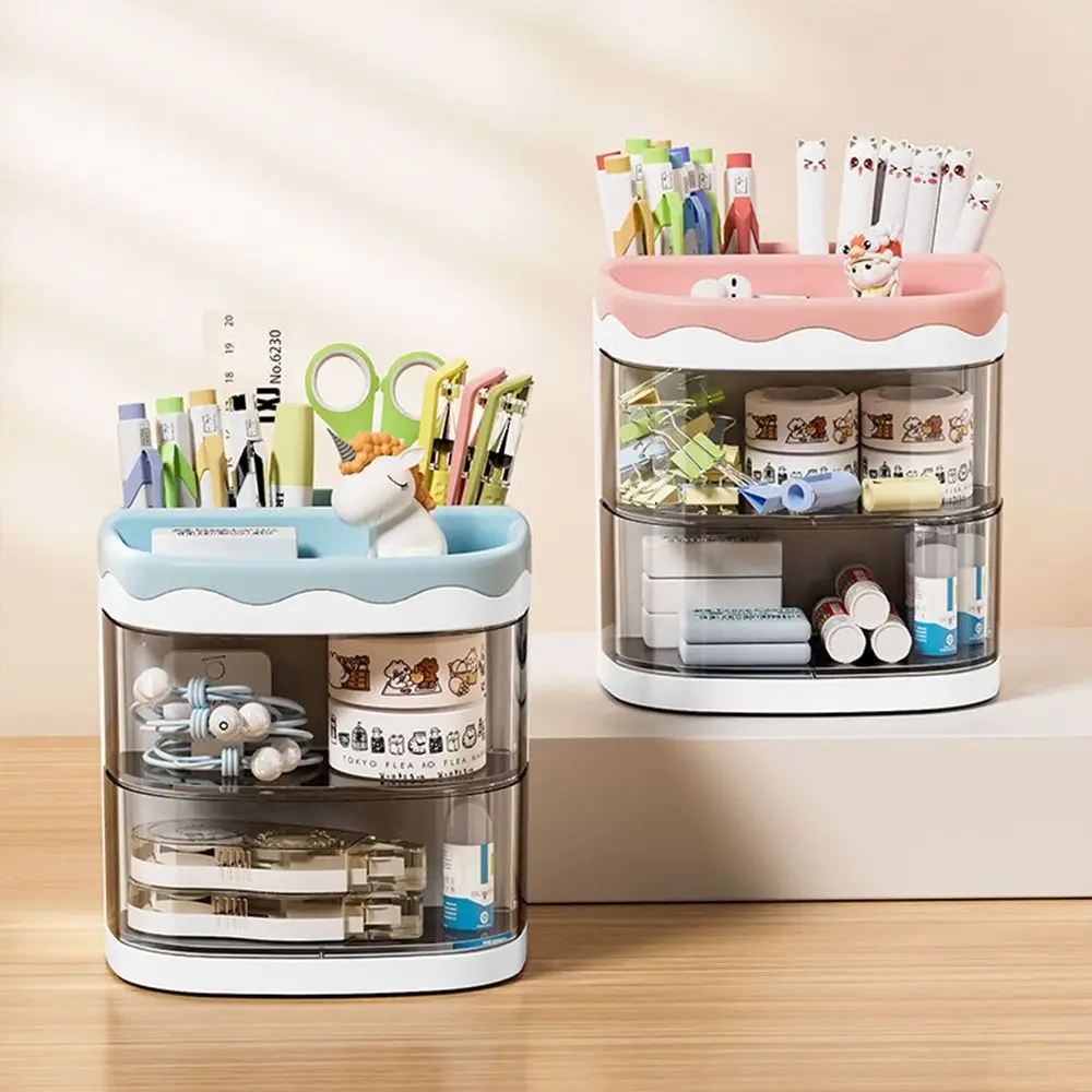 Organizador de escritorio multifuncional de plástico, soporte para teléfono, soporte giratorio para bolígrafo, papelería escolar