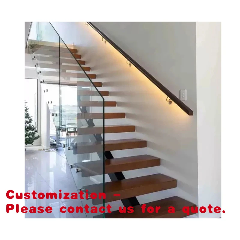 custom.Customized Modern Interior Floating Stairs Straight Wooden Tread Design