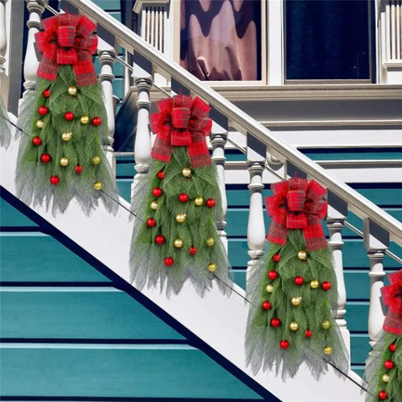 

A25F-Christmas Tree Wreath For Front Door 25 Inch Christmas Swags Stair Christmas Garland