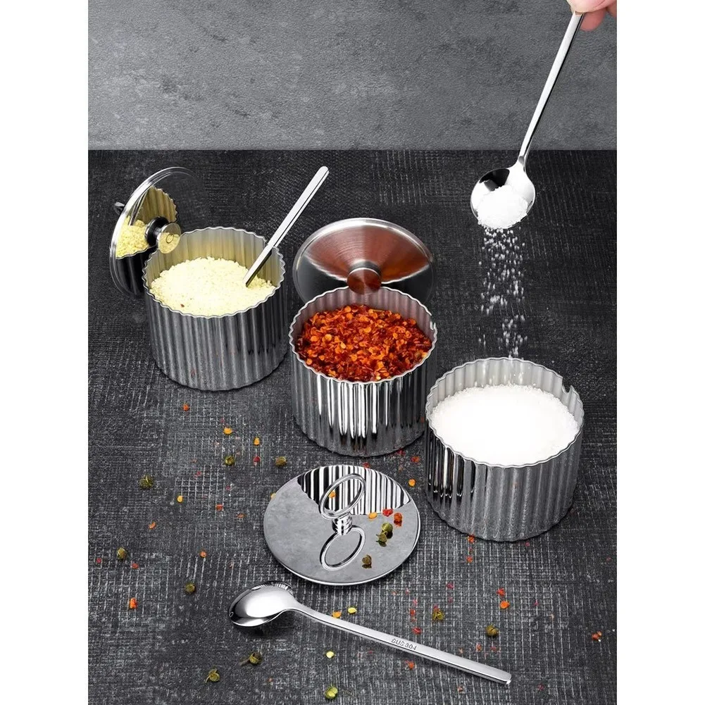 1set Luxury Salt and Sugar Shakers with Lids and Spoons, Art Deco-Style Condiment Jars, Perfect for Storing Pepper