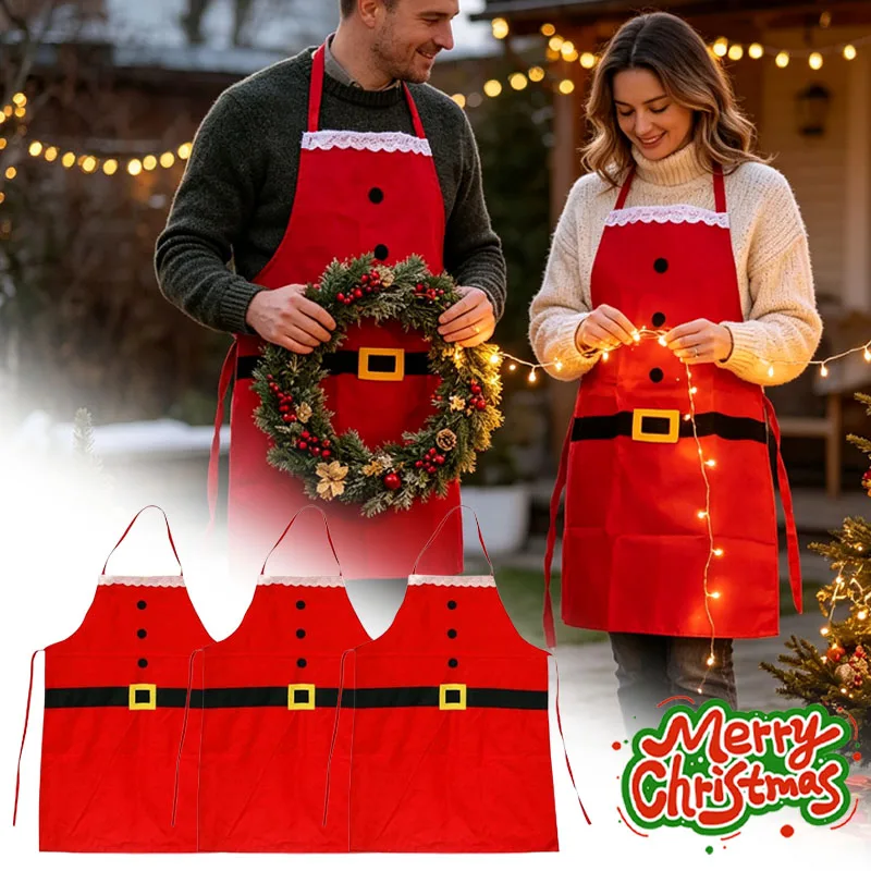 1-10PCS  Christmas Cooking Apron Red Adjustable Neck Strap Pocket for Baking Party Family Home Holiday Festive Decor Supplies