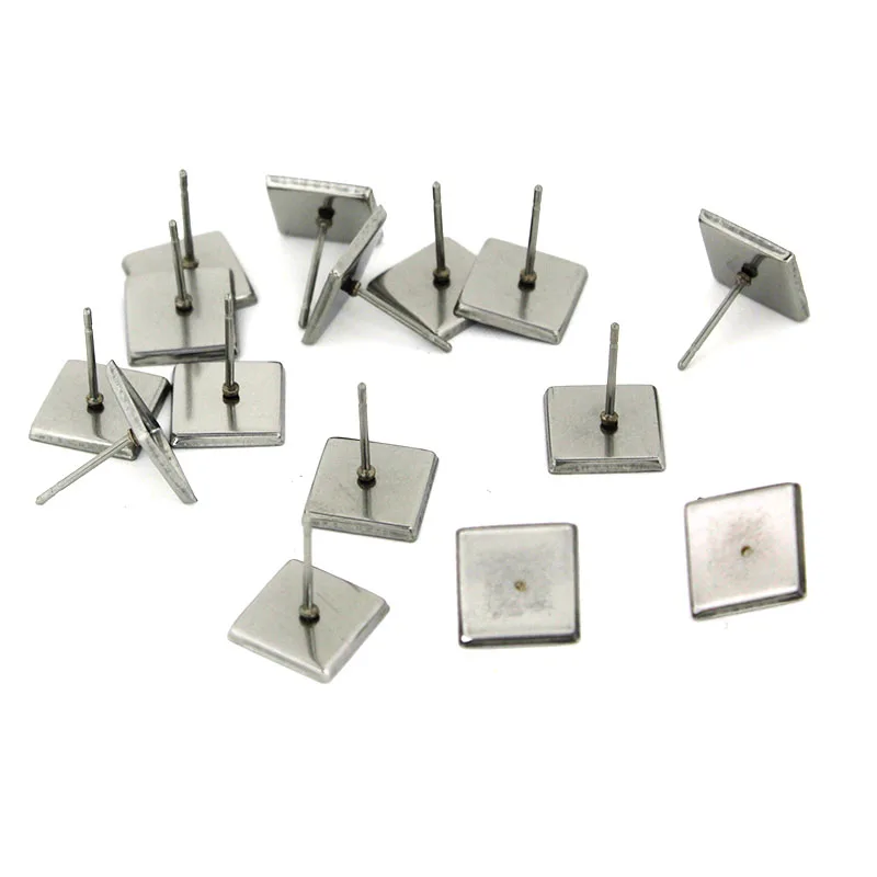 30 Stück Edelstahl Quadratische Blanko-Ohrstecker-Basen, Hypoallergen, Passend für 10mm Cabochon-Fassungen, DIY-Ohrringe Schmuckherstellung – Detail 2