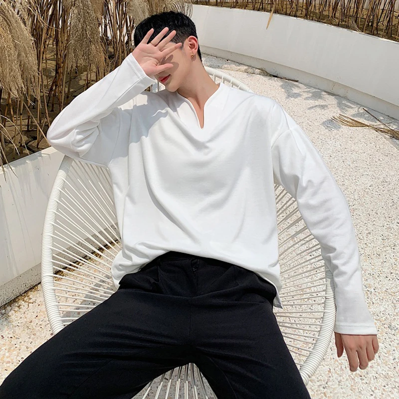 LUZHEN Trend Korean Minimalist Style Long Sleeved T-shirt Versatile Bottom Shirt Male Casual Elegant Sweatshirts Plain LZ8757