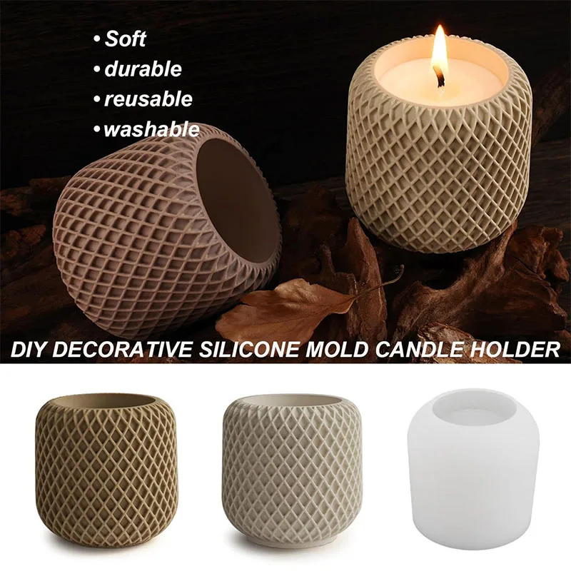 Mesh Circular Candle Holder Silicone Mold, Used For Making Epoxy Resin Mold For Candle Jars And Concrete Flower Pot Mold