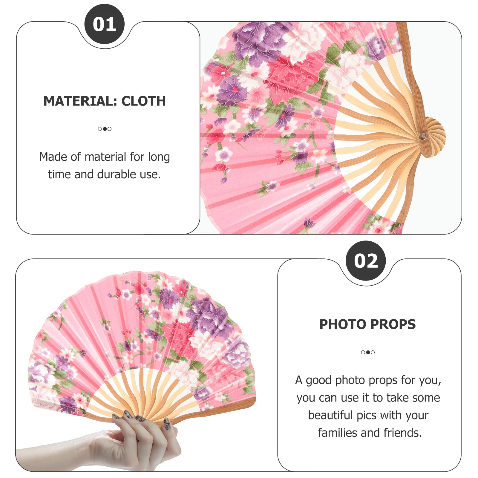 

2Pcs Unique Japanese Style Foldable Fan Durable Decorative Gift for Women Home Adornment Photo Prop Japanese Style Folding Fan