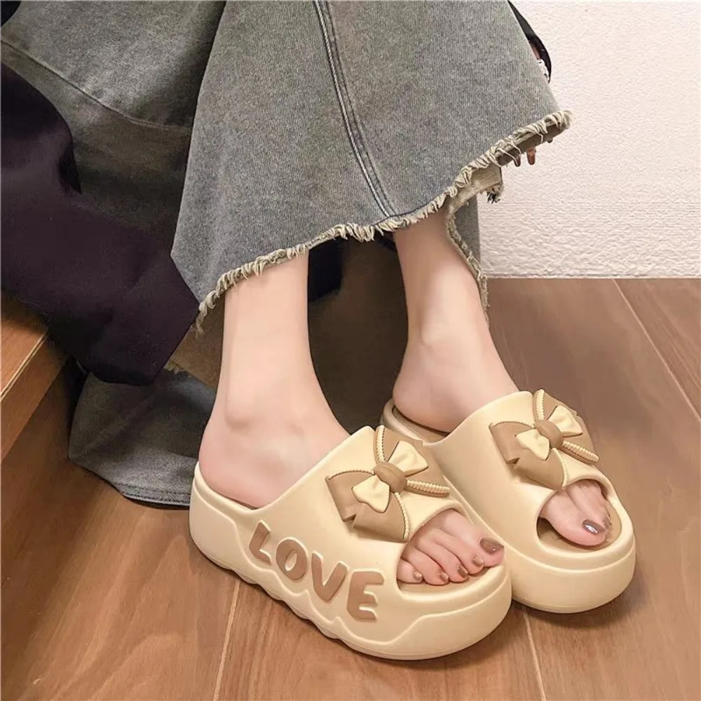 

Summer Season 6.5cm Bow-knot Platform Slippers Flat Non-Slip House Slippers Comfort Flip Flops Outdoor Beach