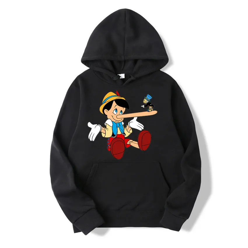 Pinocchio Black Women Hoodie Tops Spring Autumn 2024 New Casual Men Pullover Cartoon Anime Couple Sweatshirt Clothes