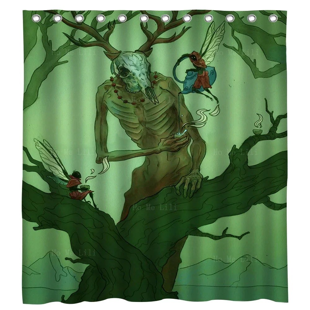 Mythological Creatures Creepy Art Scrawny Antler Man Shower Curtain By Ho Me Lili For Bathroom Decor