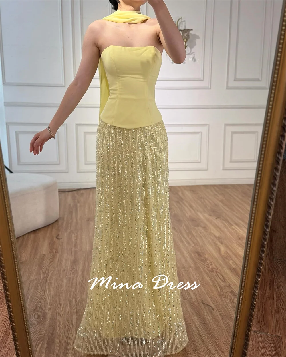 Mina Customized Beads Prom Dresses Elegant Evening Party Dresses for Special Occasions Piglet Breast Two Pieces Without Straps image 5