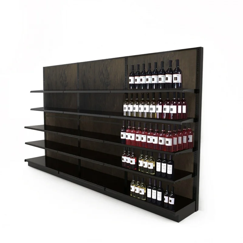 custom.Custom Factory Supermarket Display Rack Single-Sided Store Wood Gondola Shelving Unit With 5 Shelves