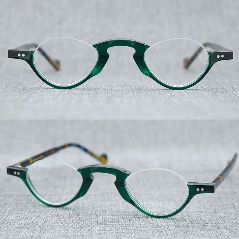 Re Retro Six Same Style Glasses for Men, Small Size Asymmetrical Half-Frame Glasses with Height Glasses Trend