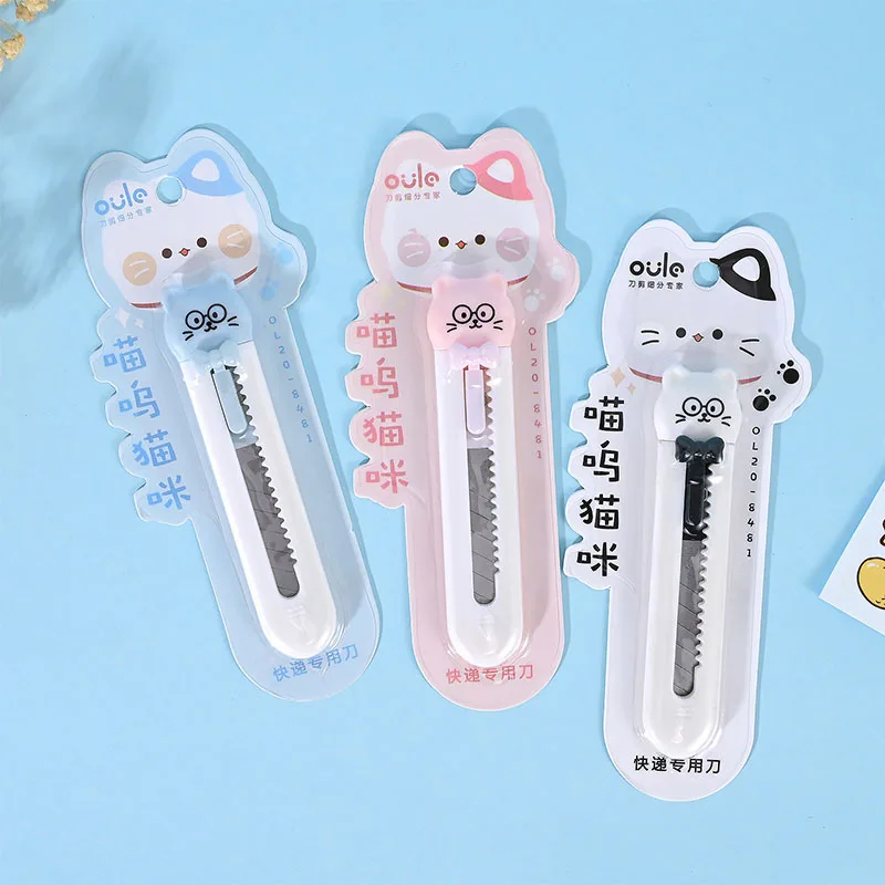 24 pcs/lot Kawaii Cat Portable Utility Knife Cute Paper Cutter Cutting Paper Razor Blade Office school supply Stationery gift