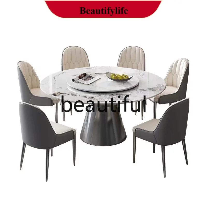 E153 Light luxury natural supercrystalline stone dining table and chair combination round table household rock slab dining tabl