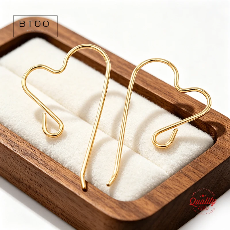 

14K Gold Filled Heart Ear Wire 14x21mm Smooth & Sparkle 0.64mm 22 Gauge Earring Components for DIY Jewelry Wholesale Findings