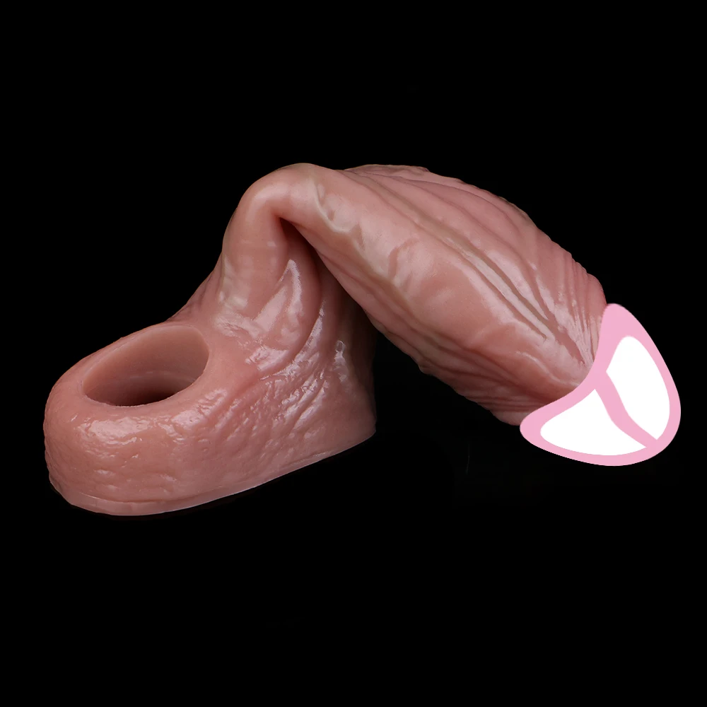 NNSX Lifelike Penis Sleeve Hollow Dildo Sheath Male Delay Ejaculation Cock Ring Penis Extension Sex Toy for Men Cock Enlargement view 6
