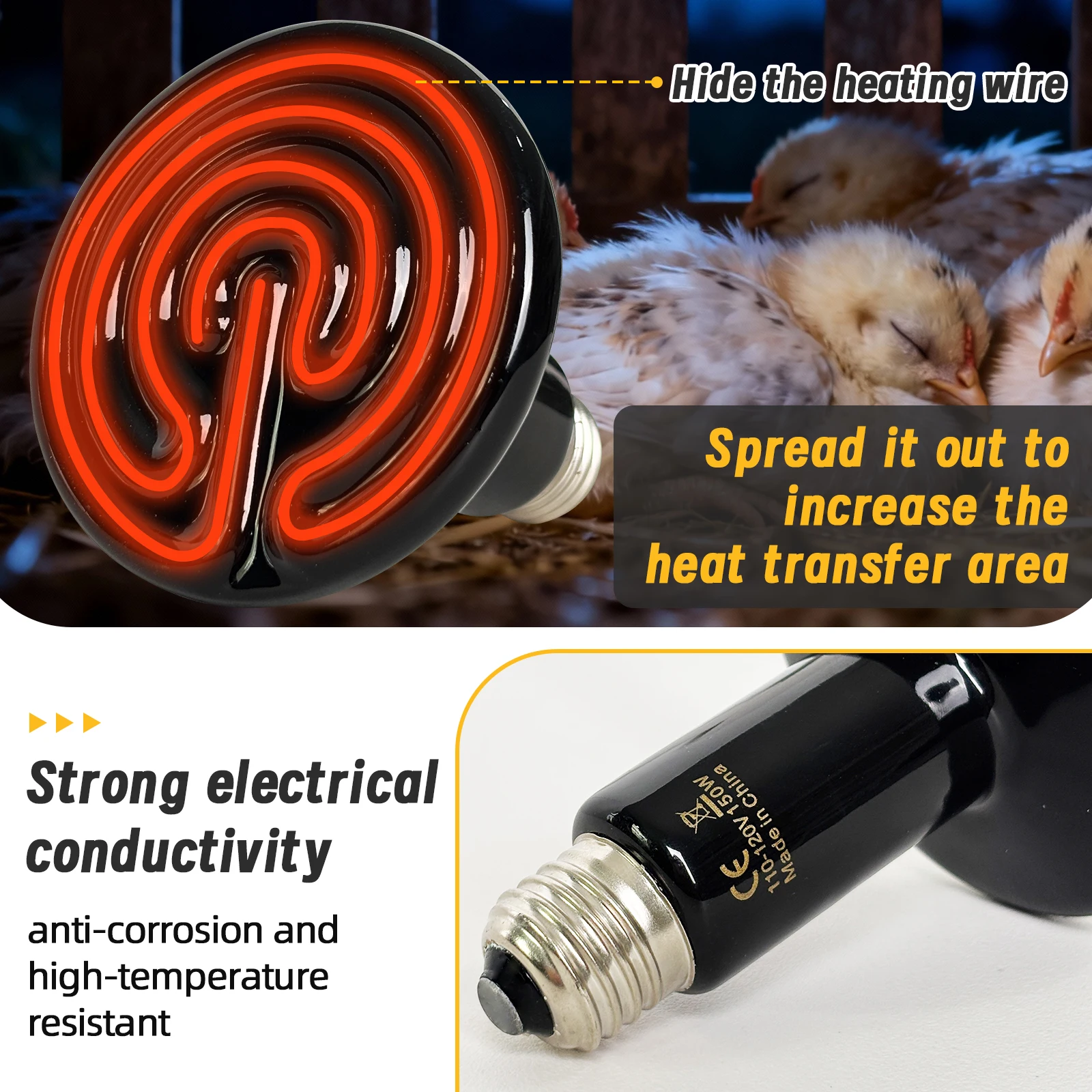 Pet Reptile Far Infrared Ceramic Heating Lamp 110V/220V Heat Emitter Light Bulb 25W 50W 75W 100W 150W 200W Animal Hatch Heating