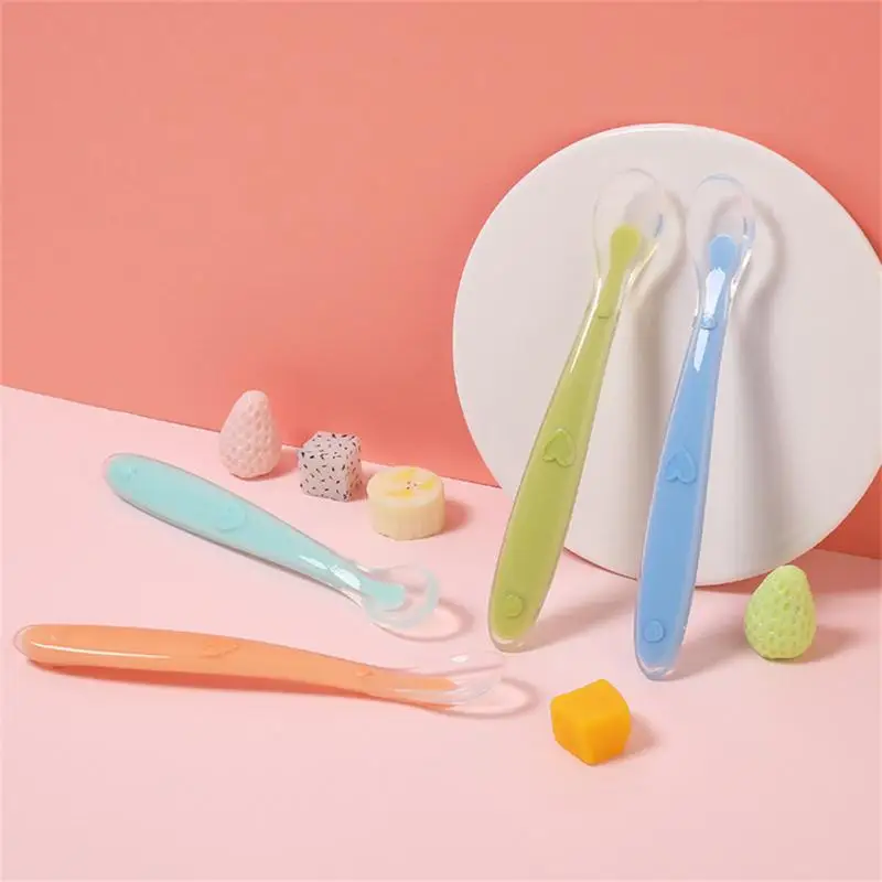 1~10PCS Childrens Spoon Food Grade Silica Gel Environment-friendly Safe Soft Silicone Tableware Baby Spoon