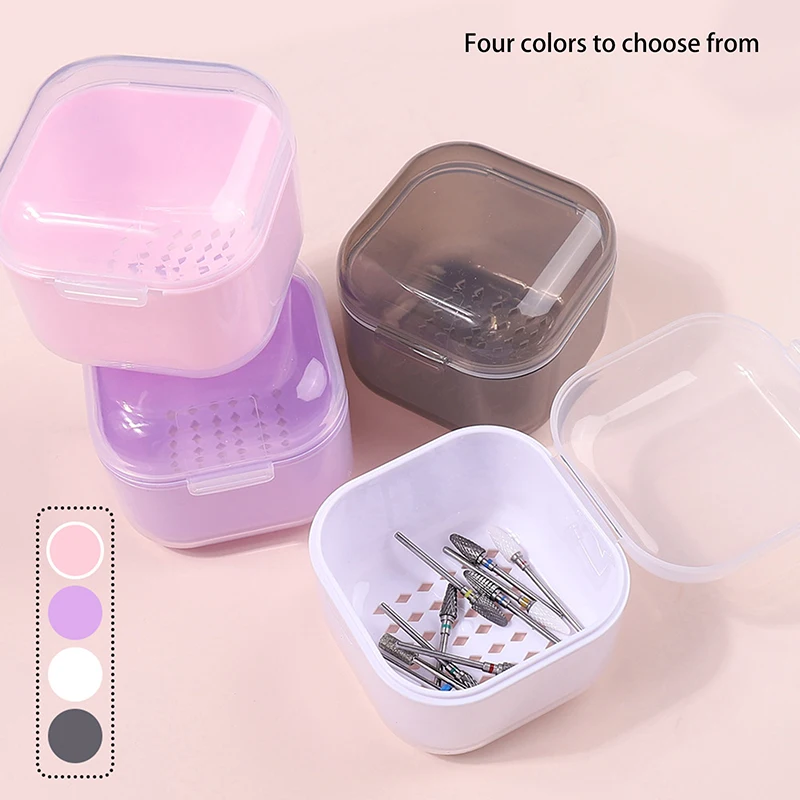 Square Nail Polishing Head Sterilization Box Cleaning Bowl Dental Brace Storage Box Black/Pink/White/Purple 4-Colors Soak Case