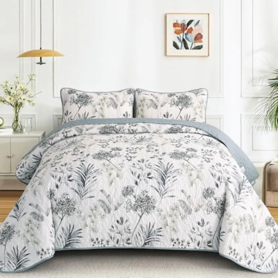 

Комплекты постельного белья Queen Size с синим цветочным узором, 3 предмета, с ботаническим принтом, мягкое покрывало из микрофибры для всех сезонов