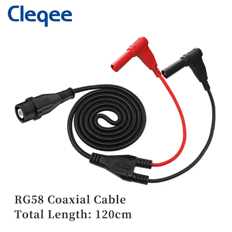 Cleqee p1207 bnc macho plug para 4mm ângulo direito banana plugues cabo coaxial osciloscópio teste de chumbo 120cm