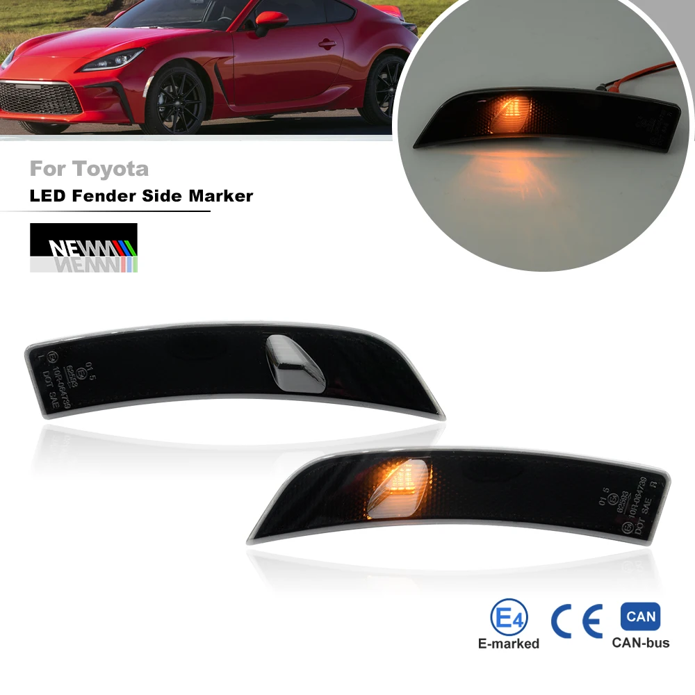 JDM Style Euro Smoked Front Amber Led Fender Side Repeater Reflector Light For Toyota GR86 ZN8 2022+ For Subaru BRZ ZD8 2022+