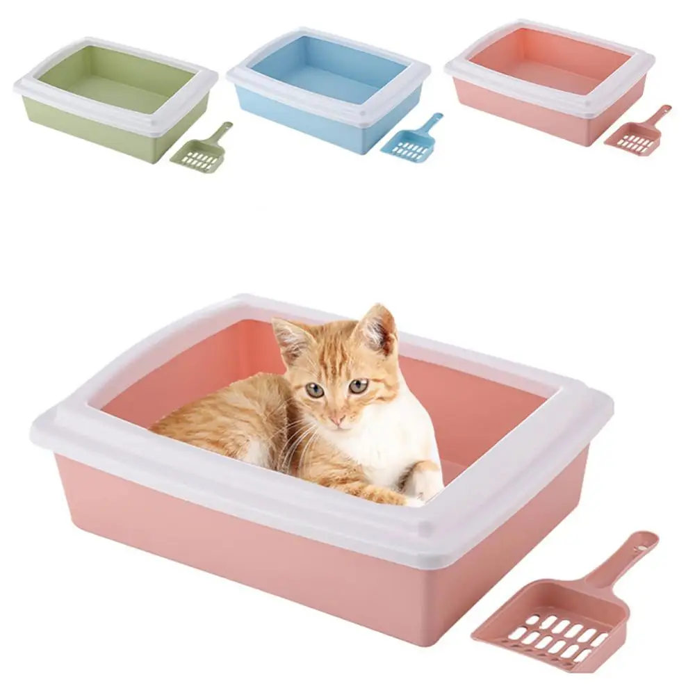 Cat Litter Box Semi-Closed Anti-Splash Plastic Cats Toilet Kitten Tray Bedpan Cleaning Bath Basin Pet Sandbox Puppy Toilet