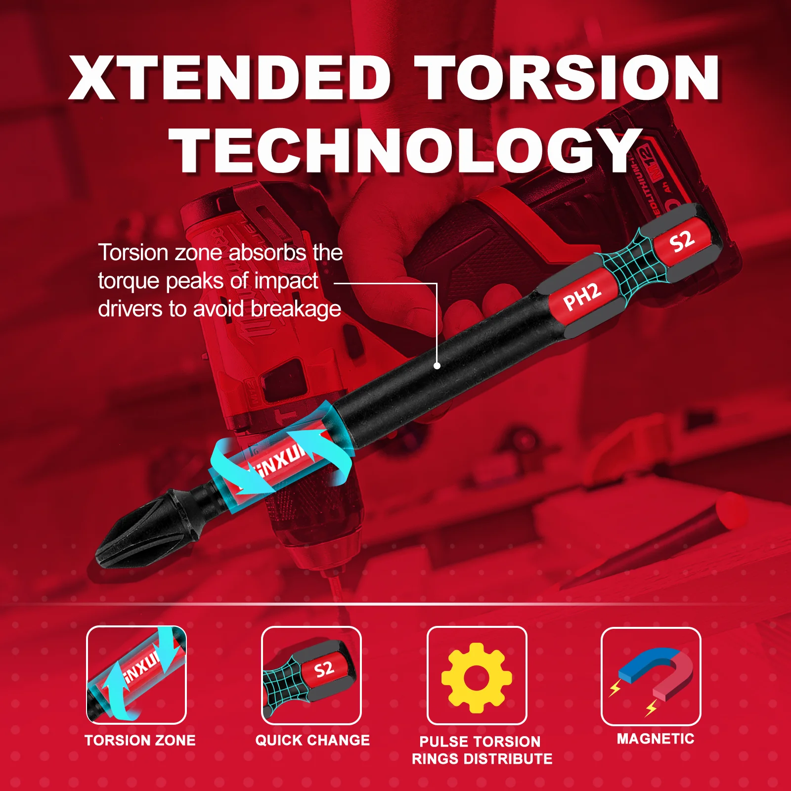 GEINXURN Screwdriver Bit Set with PH1/PH2/PH3/SQ2/T20/T25/SL8/SL10 and  IBulk Impact Rate Insert Driver Bit Set