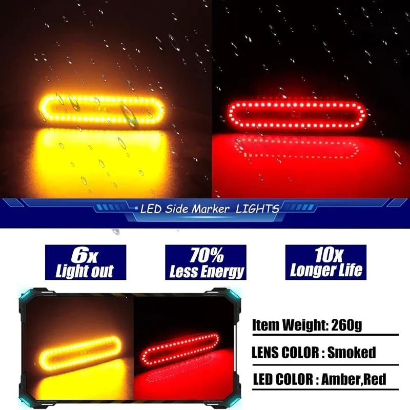 Car LED Side Marker Light Fender Lamp for Honda Civic Si EP3 3 doors 2002-2005（Amber Light + Red Light）