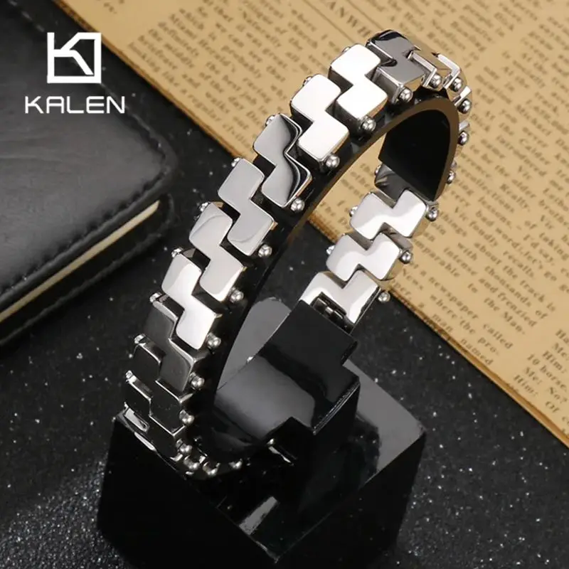 Kalen Punk Bicycle Chain Stainless Steel Men's Bracelet High Quality Shiny Metal Square Accessories Chunky Birthday Gift Jewelry