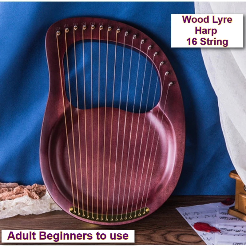 Harpa de Madeira de Mogno com 16 Cordas, Pequena Harpa Lira para Iniciantes, Harpas Portáteis Manuais, Instrumentos Musicais Profissionais