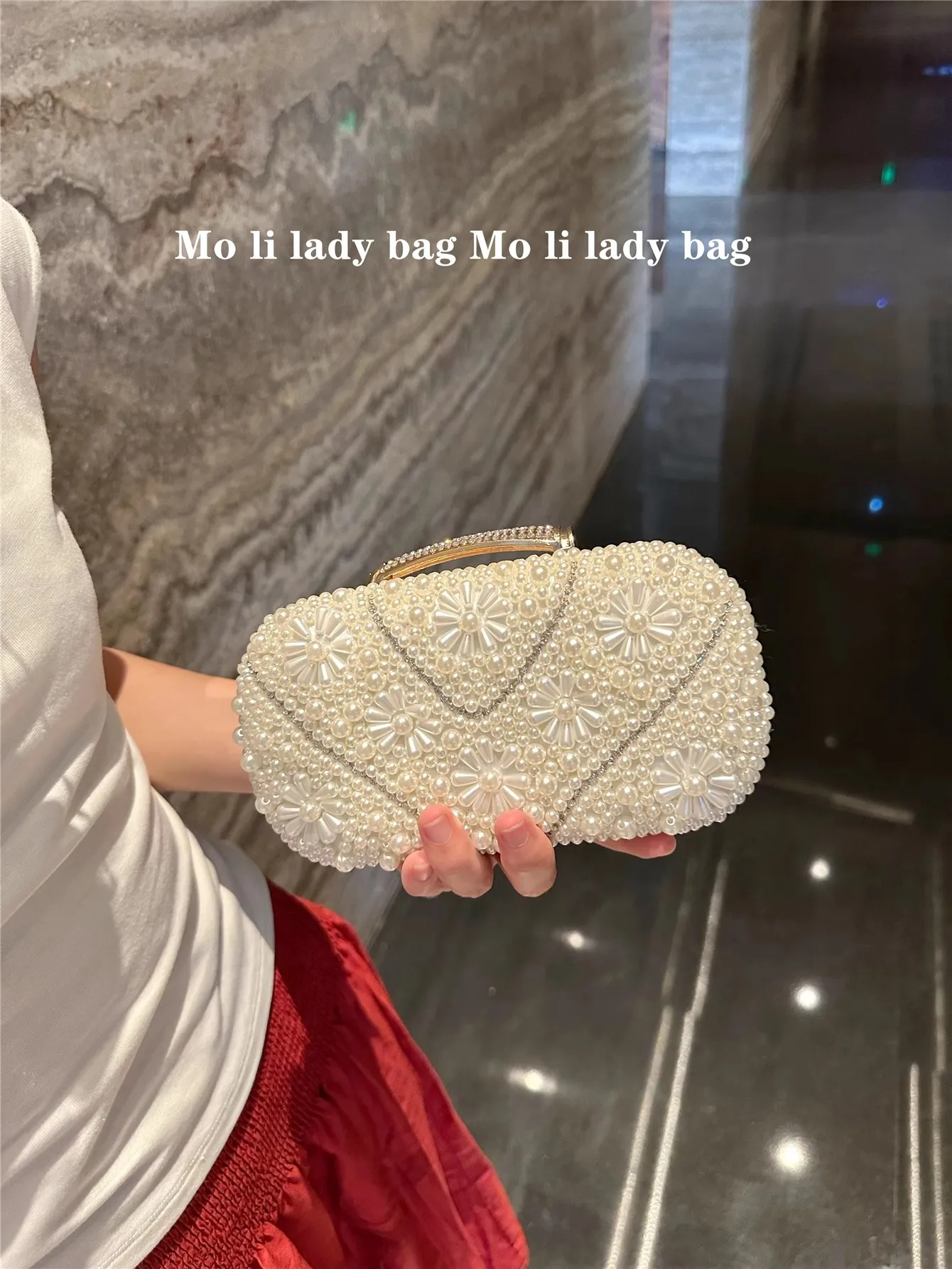 

Shimmer Pearl Beaded Fashion Clutch Purse Luxury Glitter Diamond Women Handbag Wedding Party Banquet Bag Shoulder Crossbody Bag