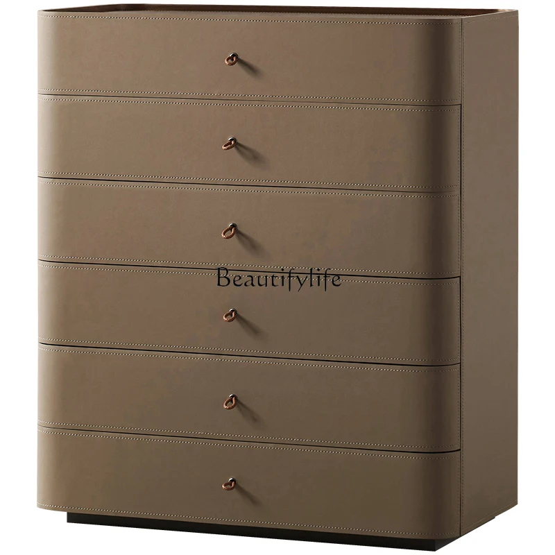 

Italian minimalist six-chest cabinet bedroom modern light luxury saddle leather drawer locker