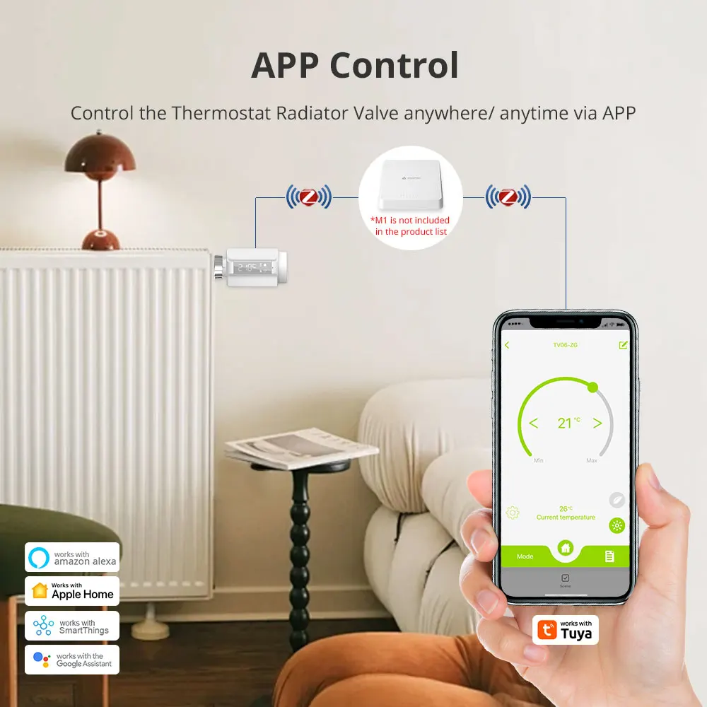 TRV Zigbee Thermostatic Radiator Valve Temperature Smart Controller Programmable Thermostat Works with Google Assistant Home APP