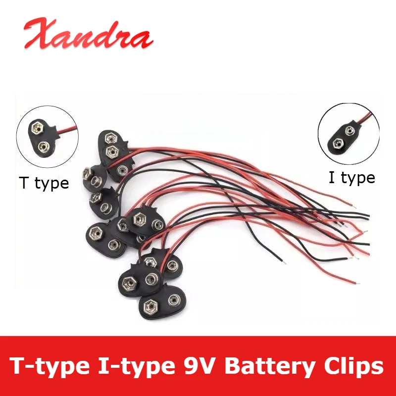 

1/5/10pc 9V T-type I-type Battery Clips 2 Wired Line Connection Adapter Buckle 9Volt Battery Clip Connector Cable Battery Holder