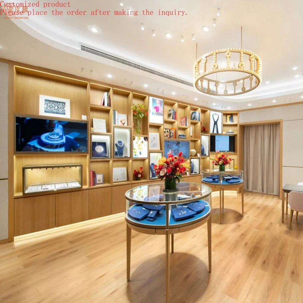 

Circular High-end Jewelry Display Custom Store Retail Showcase Furniture Tempered Glass Jewelry Showcase Display for Sale