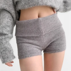 Women's Fold Over Waist Knitted Shorts, Knit Shorts