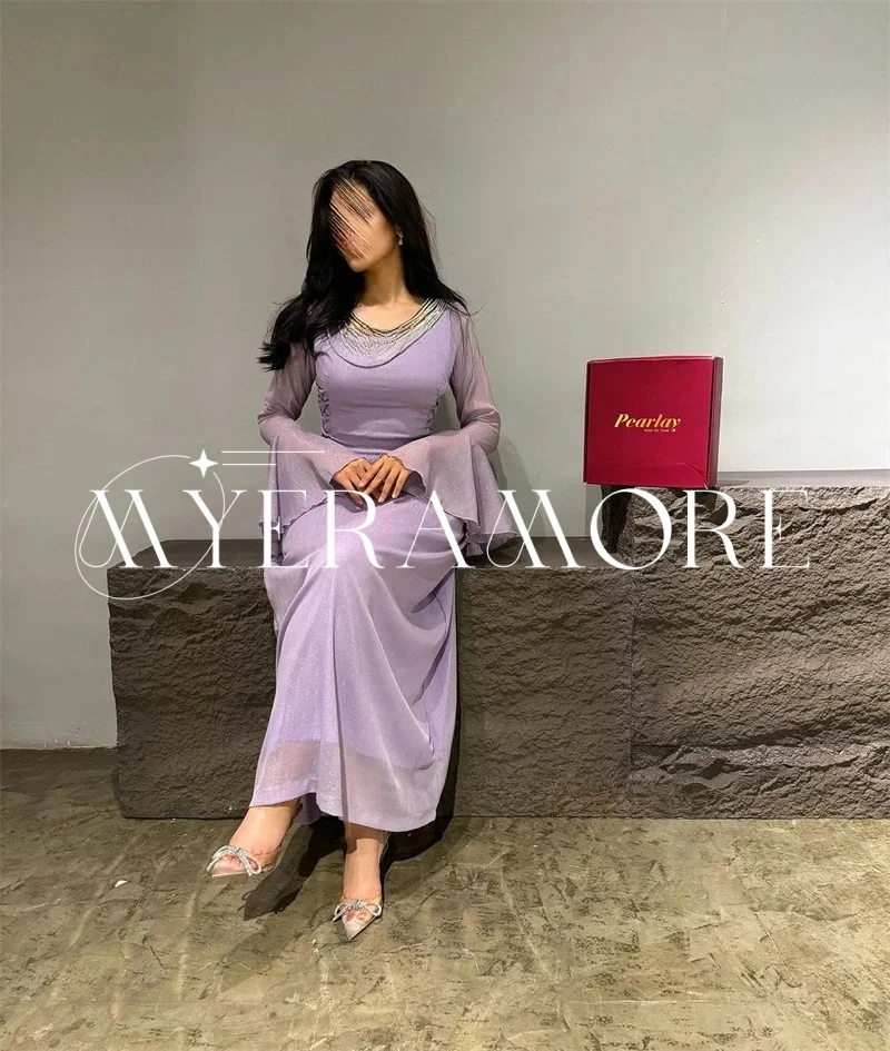 فساتين سهرة عصرية من التل في دبي 2025 بأكمام طويلة على شكل حرف a مشد بطول الأرض فساتين لحضور الحفلات الموسيقية مخصصة من Fساتين Sheer #5