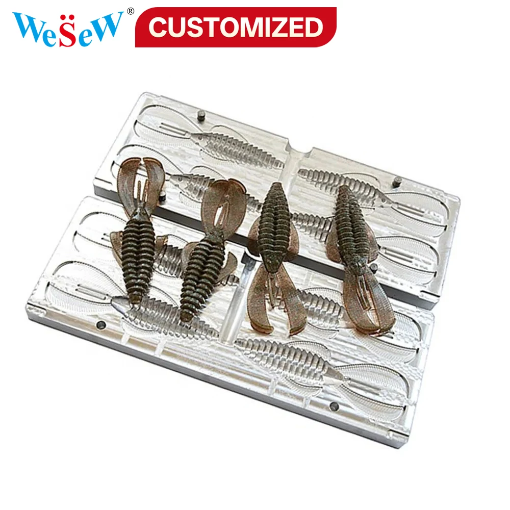 Customized 8-cavity crayfish lure mold, precision metal molding, soft rubber fish bait, biomimetic soft bait.