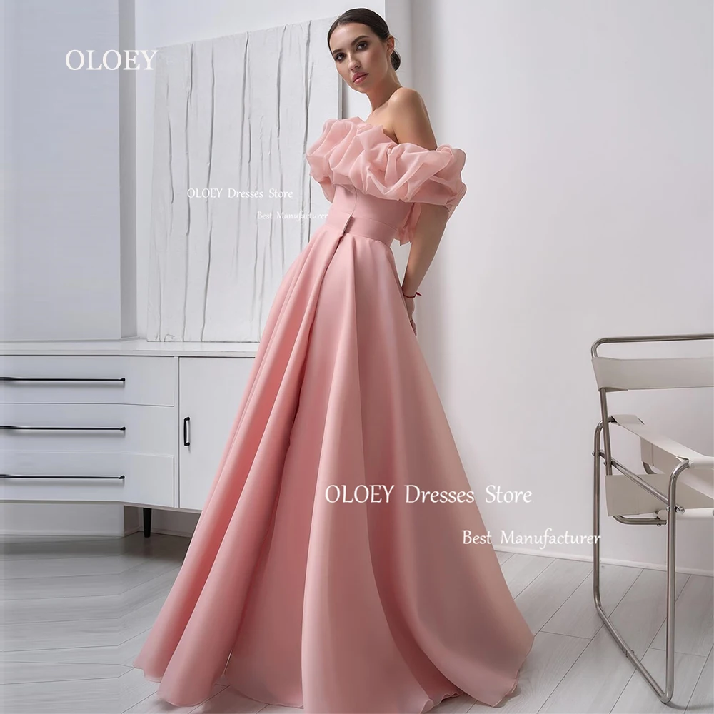 

OLOEY Elegant Fairy Pink Evening Dresses Off The Shoulder High Slit Wedding Party Prom Gowns Floor-Length Two Wearing Methods