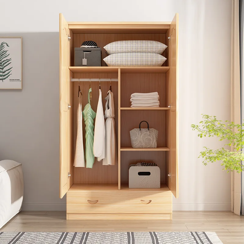 Pine log single and double door children's household bedroom small apartment balcony wardrobe