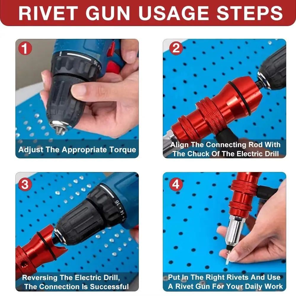 

2.4mm-4.8mm Electric Rivet Aluminum Alloy Removable Plastic Handle Rivet Adapter Heavy Duty Quick Install Riveting Machine