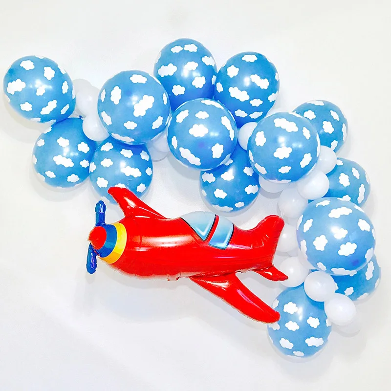 60 pçs/set Azul Branco Nuvem Balões Menino Avião Brinquedo Aniversário Decoração de Casamento Hawaii Tema Crianças Festa de Aniversário Suprimentos Air Globos