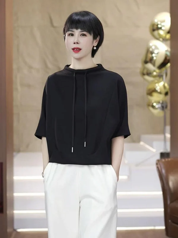 

Korean Style Fashionable Slim Fit Patchwork Sweatshirt Short Sleeve Women's Summer New Style Youthful Short Top