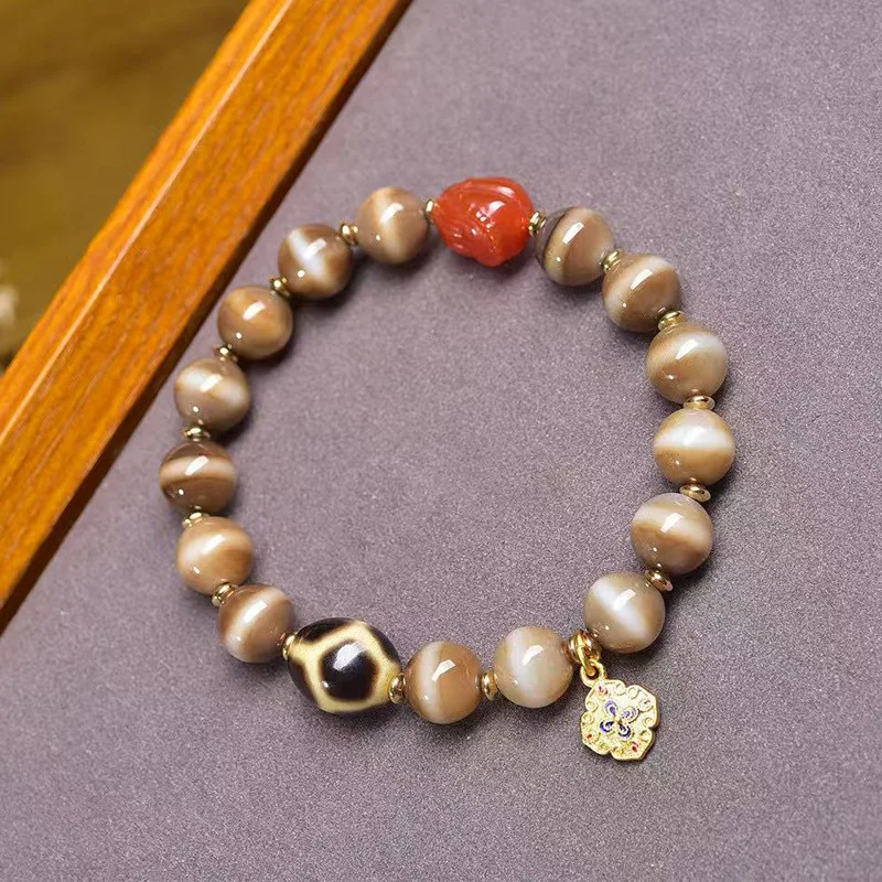 

Natural Old Xiaya Inlaid Etched Line Bead Bracelet Single Circle Wenwan Buddha Beads Tibetan Style South Red Agate Wealth Tianzh
